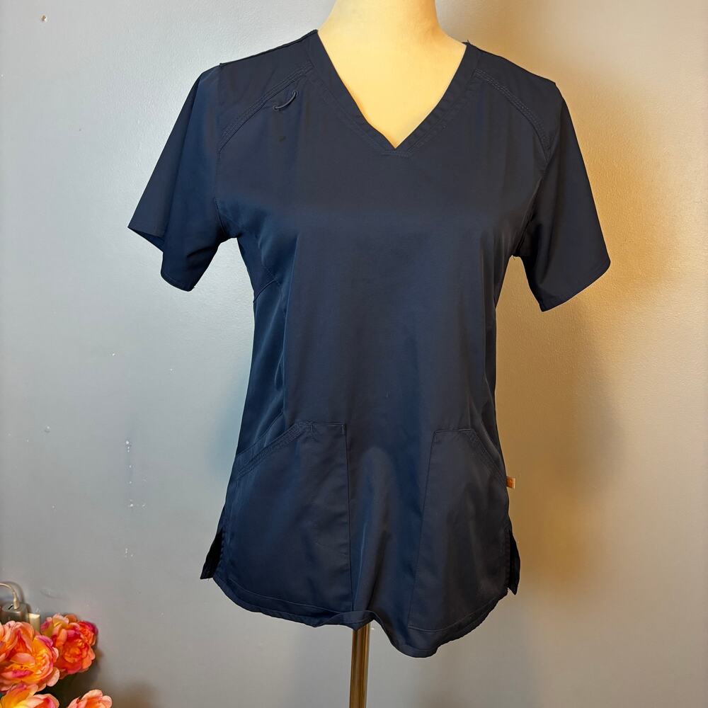 Carhartt Navy Blue Scrub Top Double Pocket X Small Nurse Hospital Work